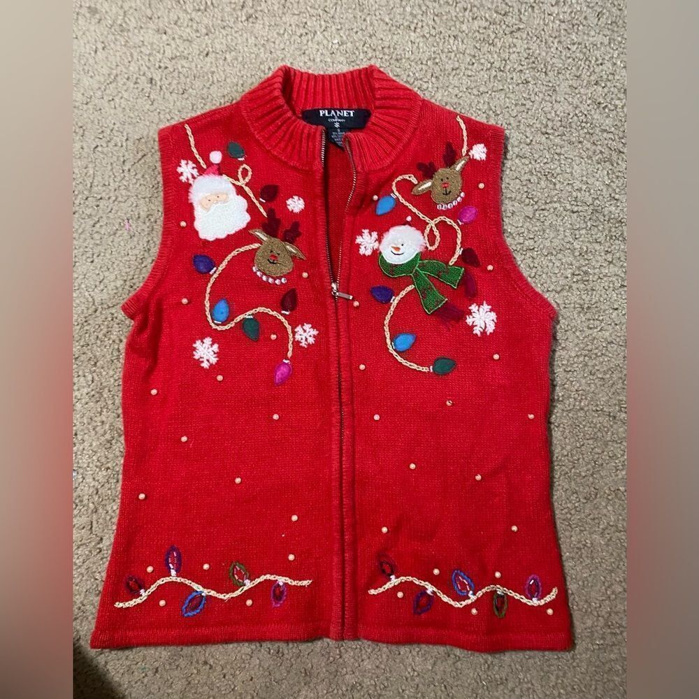 Christmas Holiday Zip Up Sweater Vest
